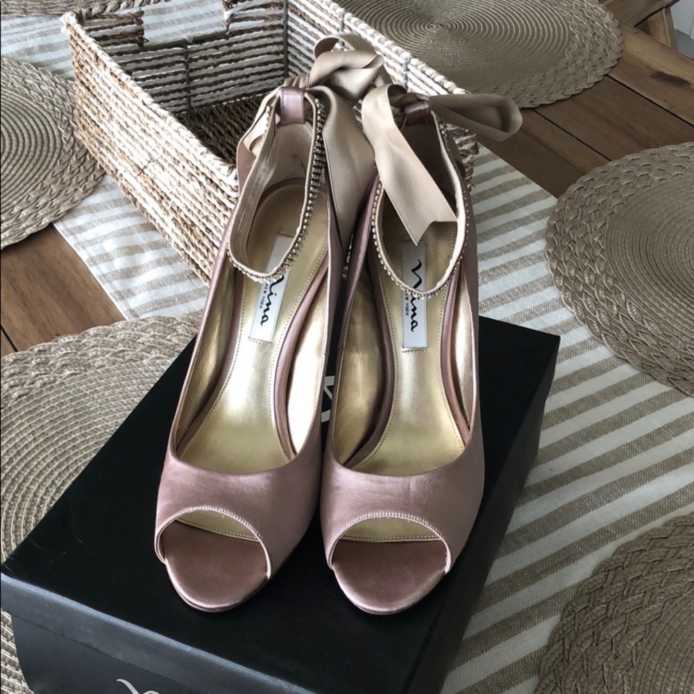 Nina Crystal Ankle Strap Evening Shoes Size 9 - Picture 3 of 6